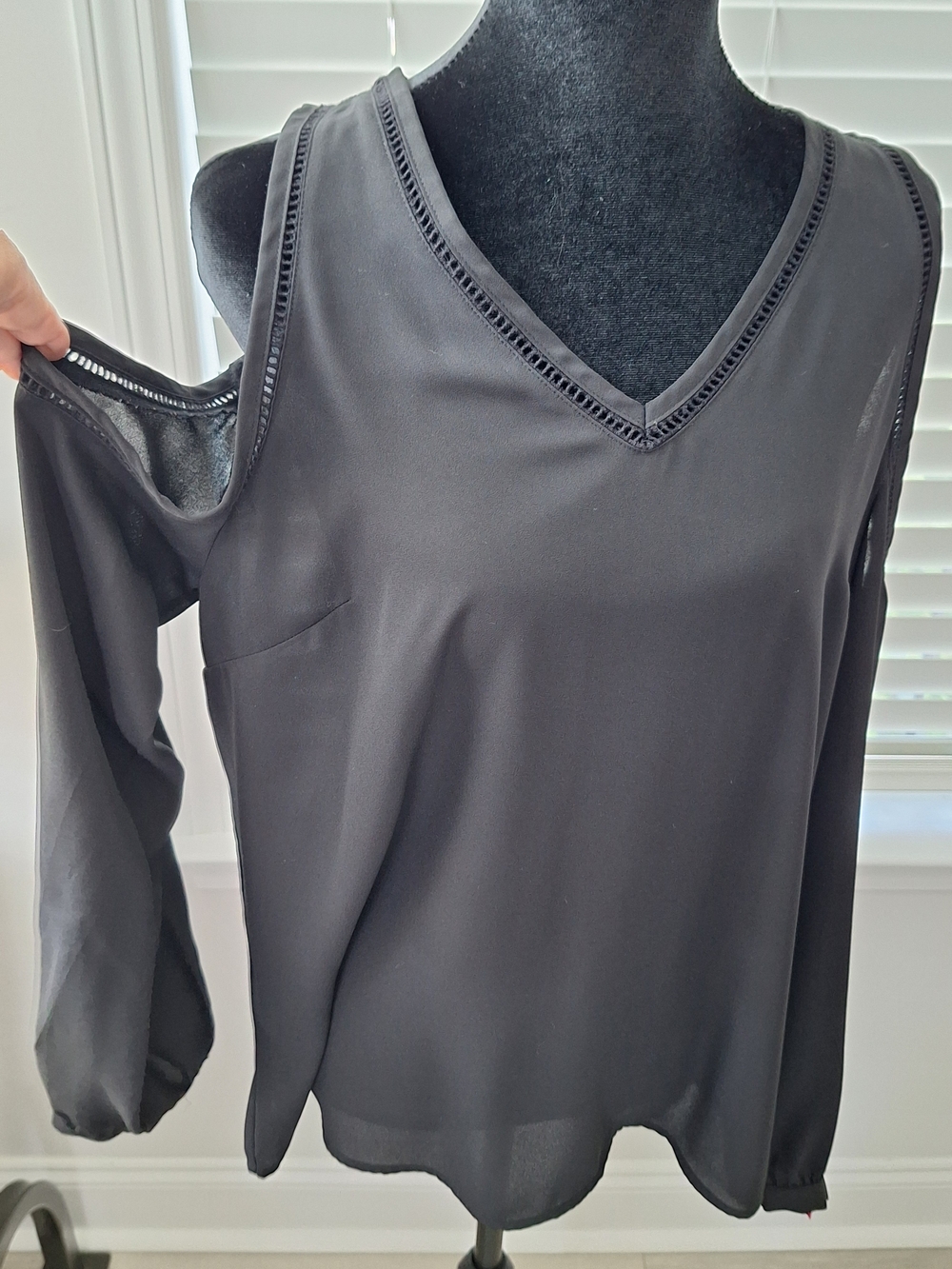 Massimo Black Cold-Shoulder V-Neck Blouse